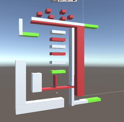 Early version of 4th level. Created in Unity. White = Neutral, Red = Obstacles, Green = Checkpoint