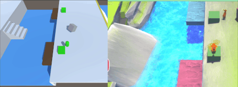 The buttons have trigger boxes, triggered by players and boxes that in turn, plays an animation that pushes down the button and extends the bridges.