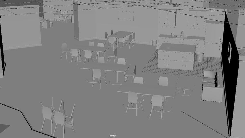 Communal Kitchen space closeup. Final, no textures.