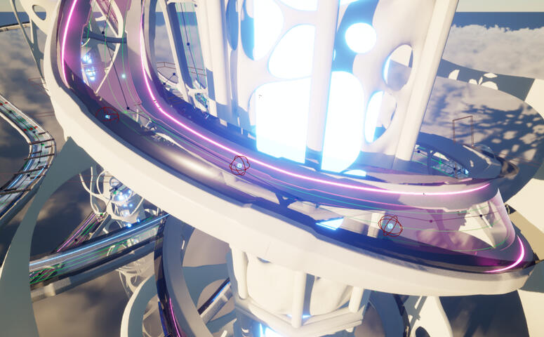 The spiral part of the track was a nightmare to try and fix and almost cost us the whole project. The NPCs refused to follow the track correctly and just pressed against the walls instead..